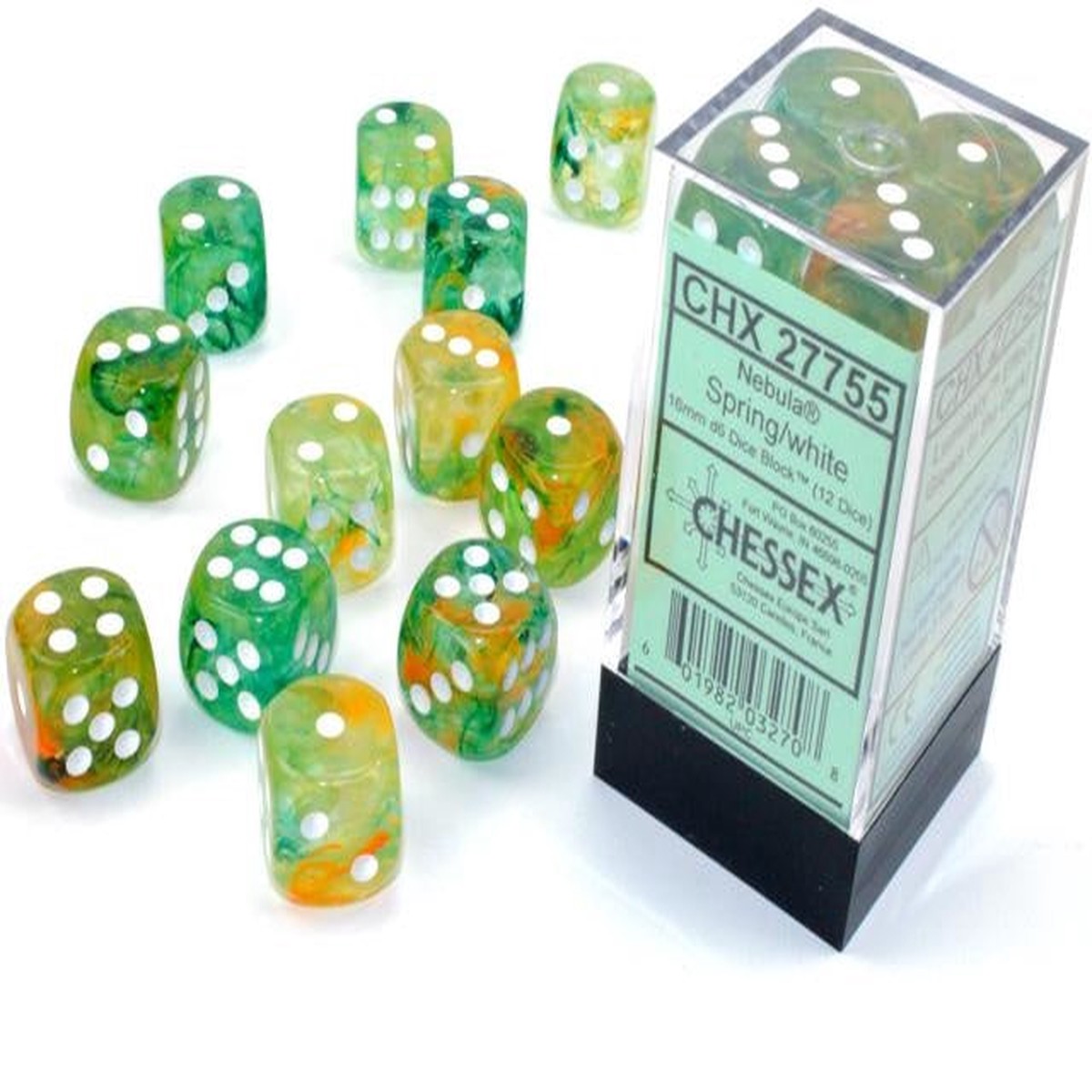 Chessex 16mm Nebula Spring/White Luminary 12ct D6 Set (27755)