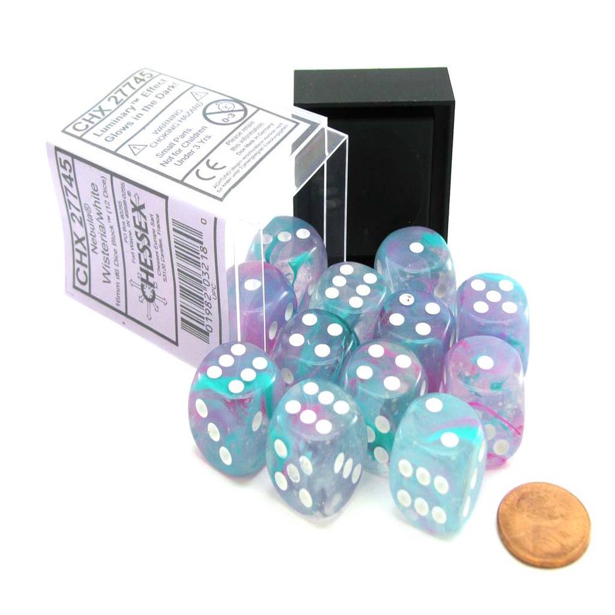 Chessex 16mm Nebula Wisteria/White Luminary 12ct D6 Set (27745)