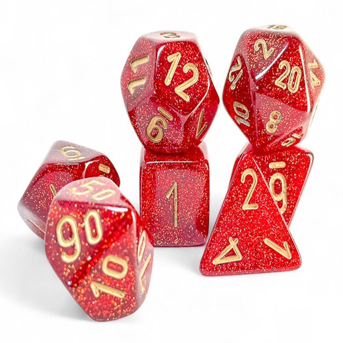 Chessex- Glitter: Mega-hedral Ruby/gold 7-Die
