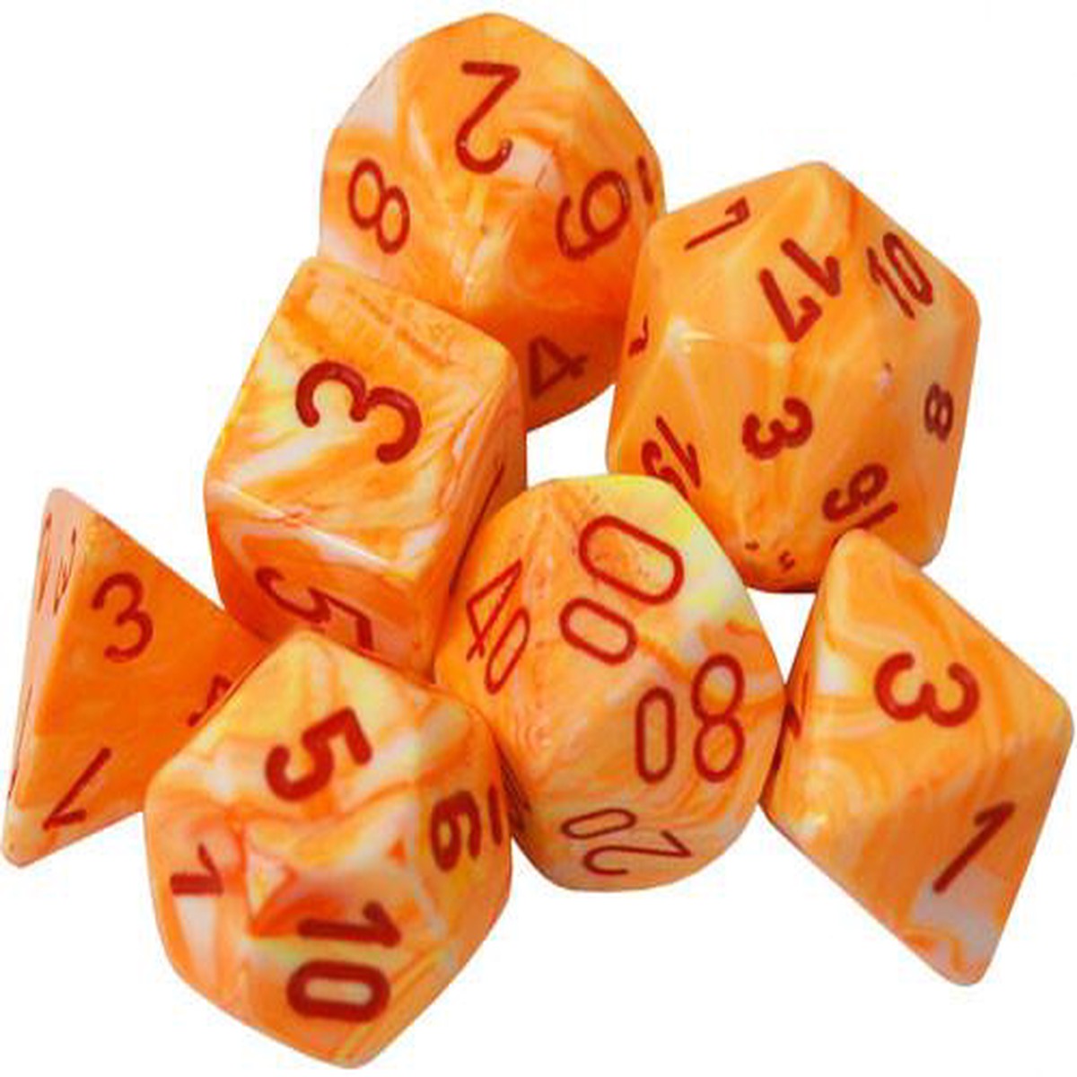 Chessex Dice: Poly Festive Sunburst/Red (7)