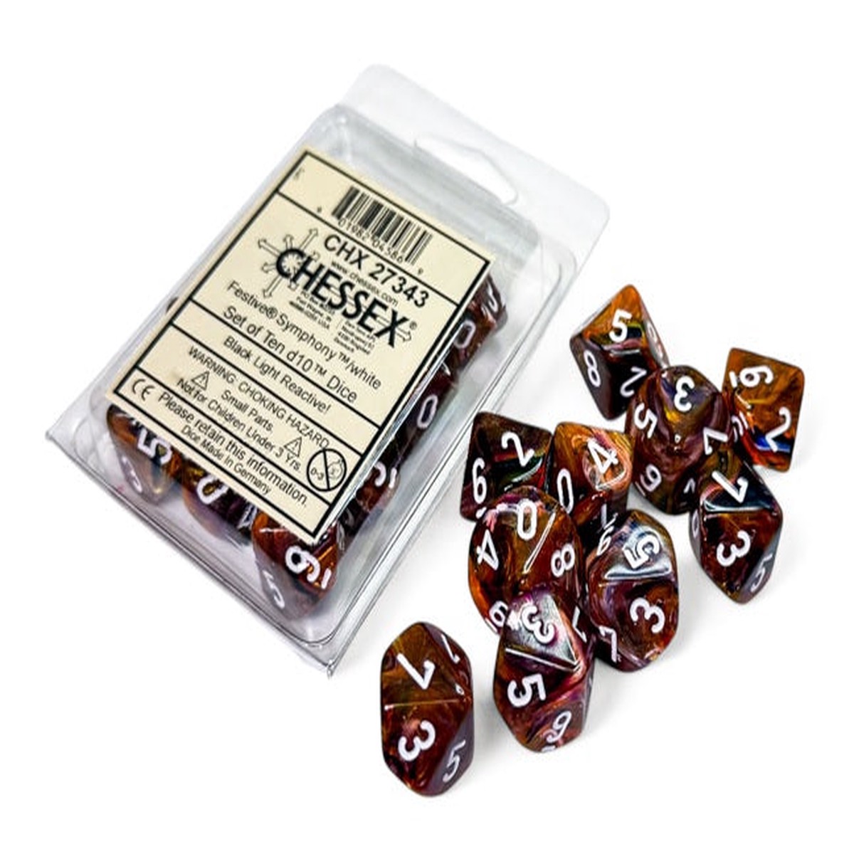 Chessex: Festive: Symphony/white Set of Ten d10s