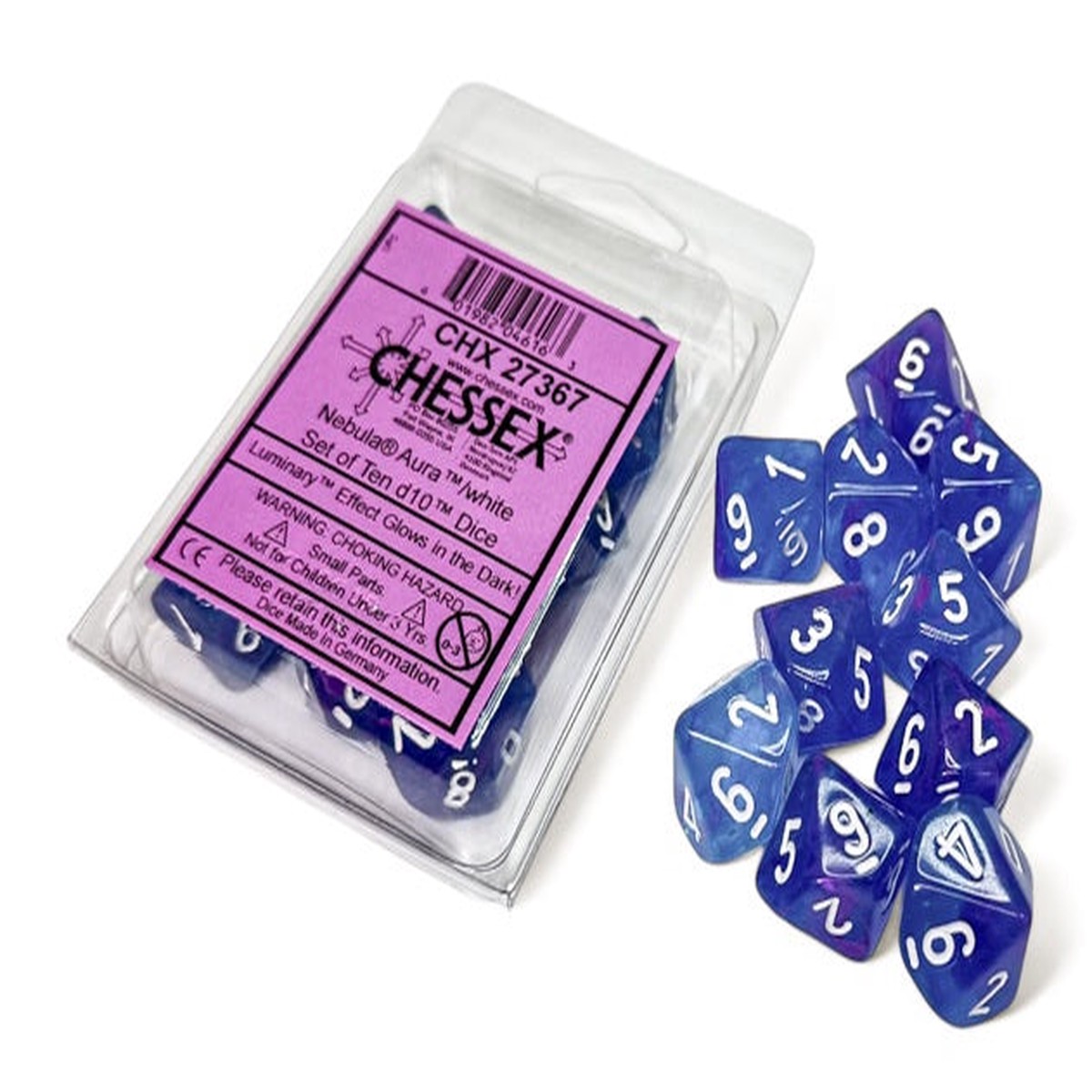 Chessex: Nebula: Aura/white Luminary Set of Ten d10s