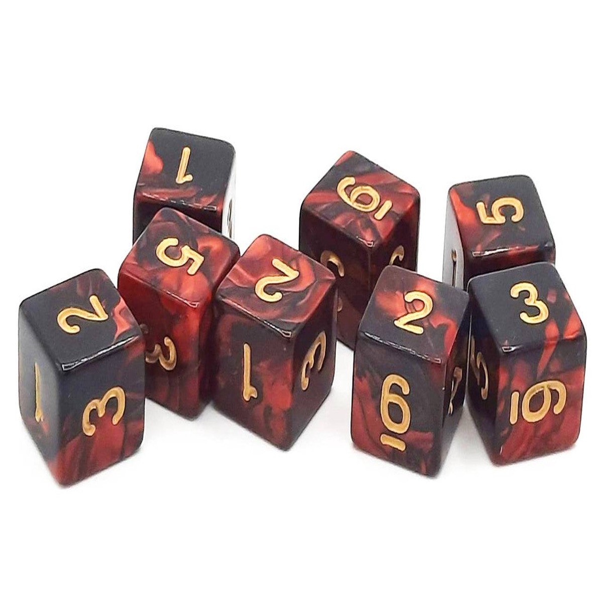 Old School 8-Piece D6 Dice Set: Vorpal - Blood Red & Black w/ Gold