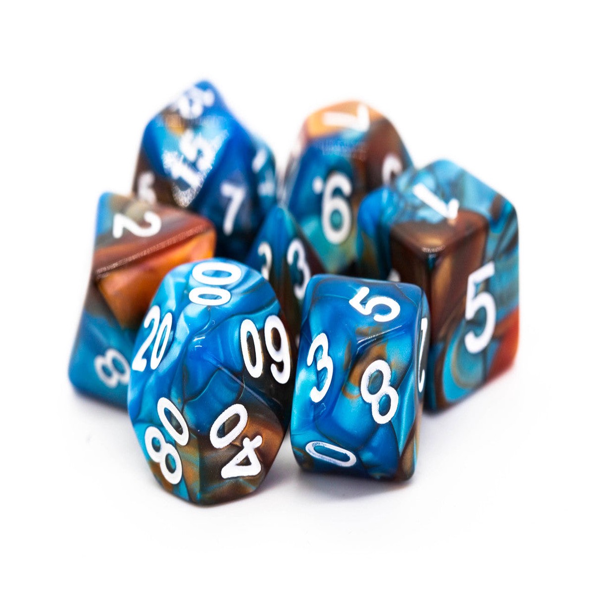 Old School 7 Piece DnD RPG Dice Set: Vorpal - Teal & Brown