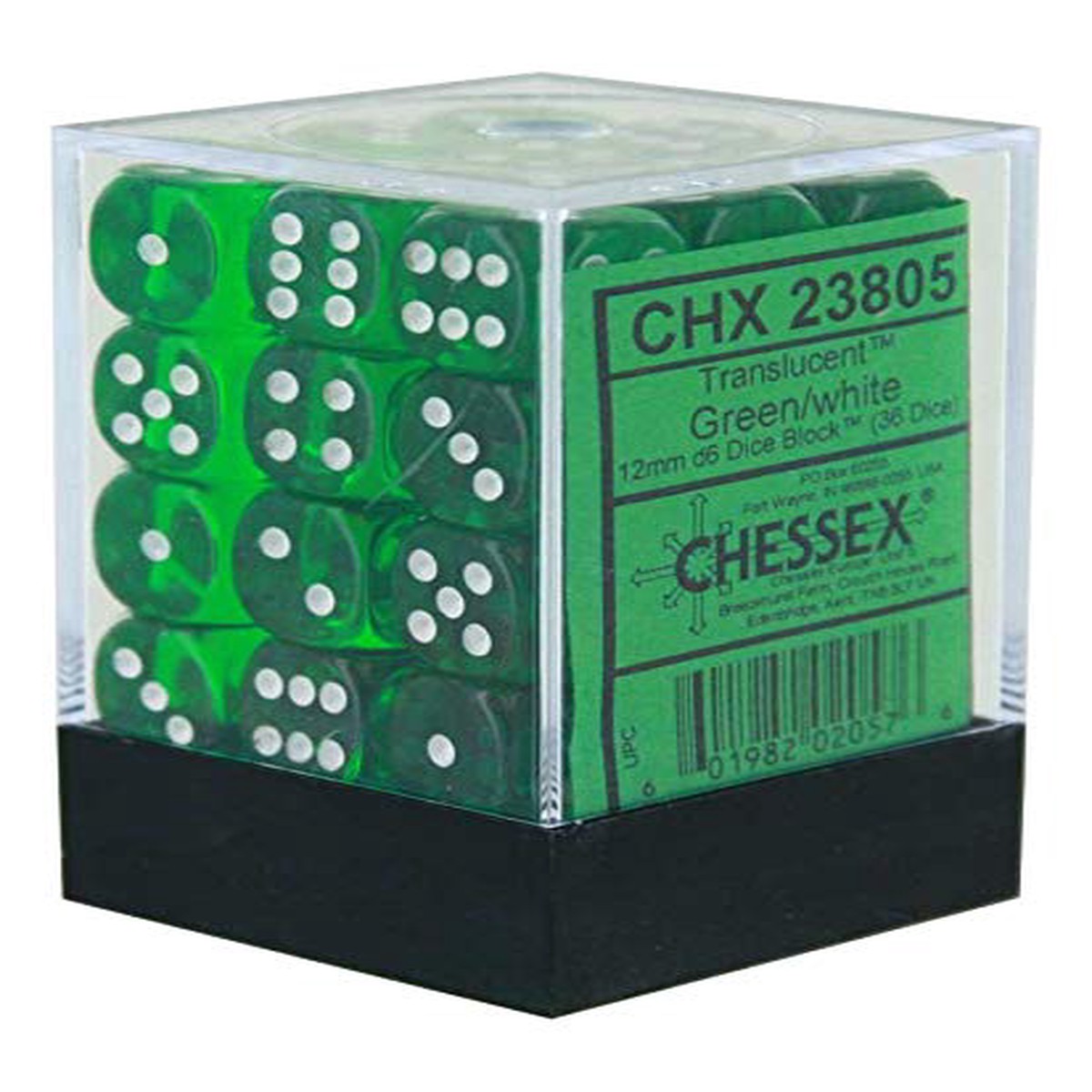 Chessex Dice: Translucent: 12mm D6 Green/White (36)