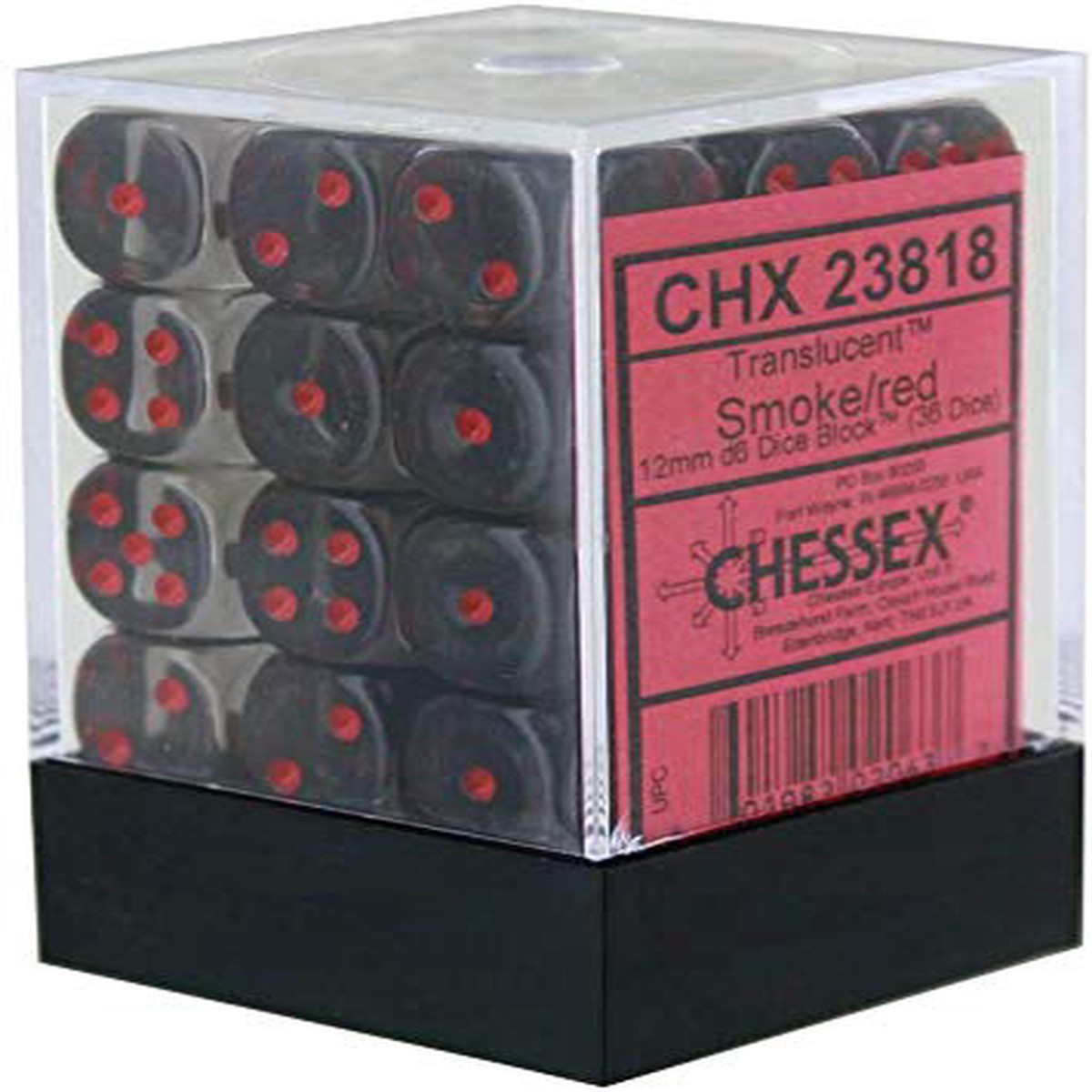 Chessex Dice: Translucent: 12mm D6 Smoke/Red (36)