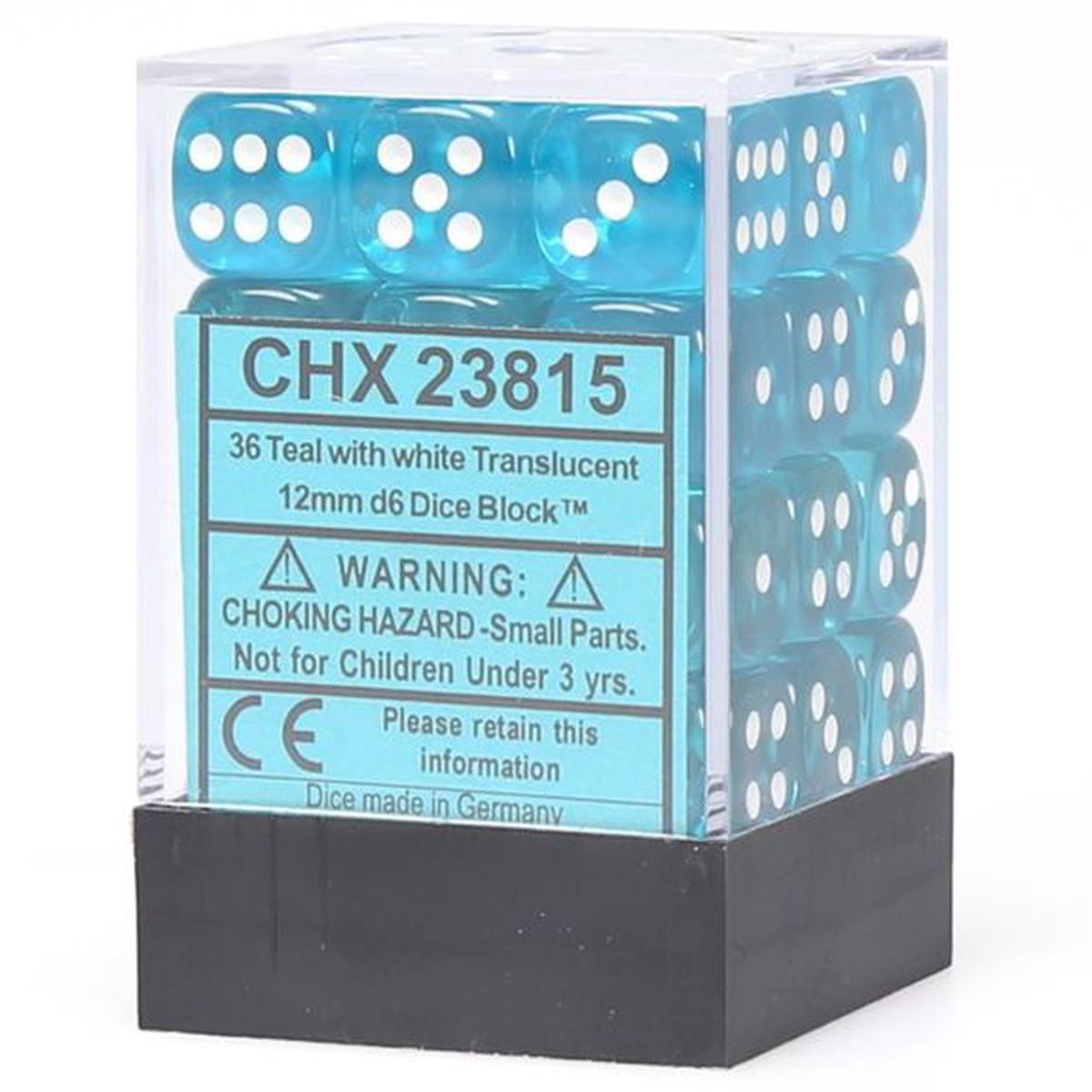 Chessex Dice: Translucent: 12mm D6 Teal/White (36)