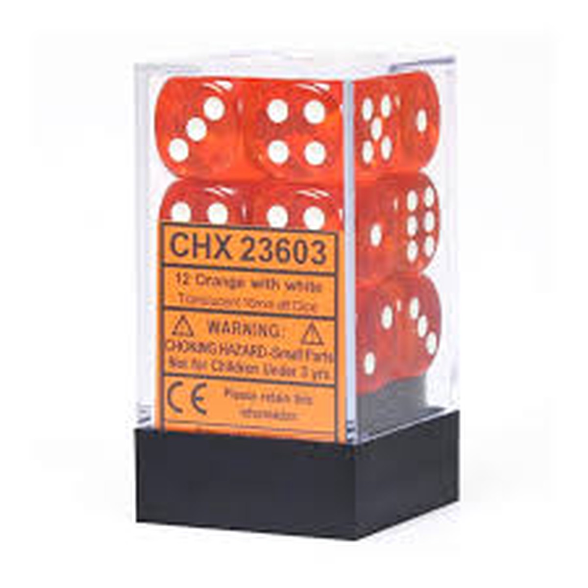 Chessex Dice: Translucent: 16mm D6 Orange/White (12)