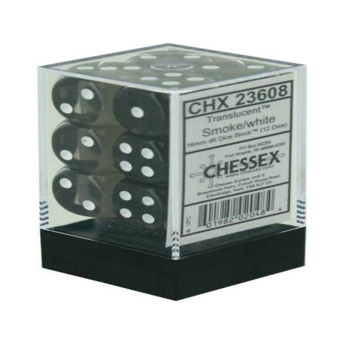 Chessex Dice: Translucent: 16mm D6 Smoke/White (12)