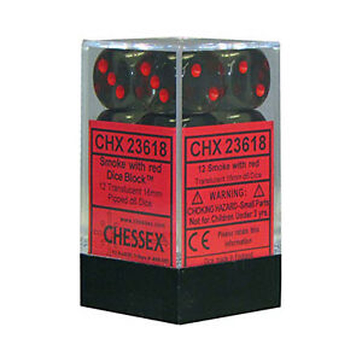 Chessex Dice: Translucent: 16mm D6 Smoke/Red (12)