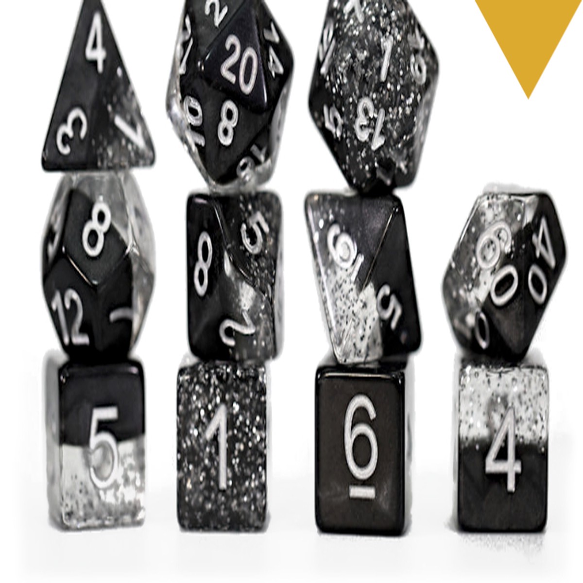 Gate Keeper Dice: Glitter Black Halfsies Dice 7 Die Set