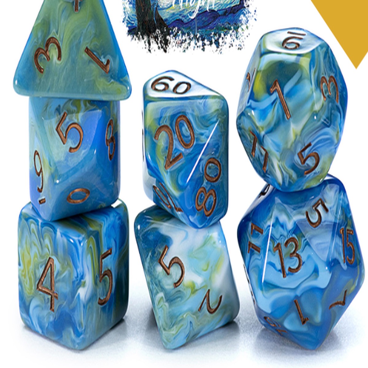 Gate Keeper Dice: Starry Night Van Gogh Dice 7 Die Set