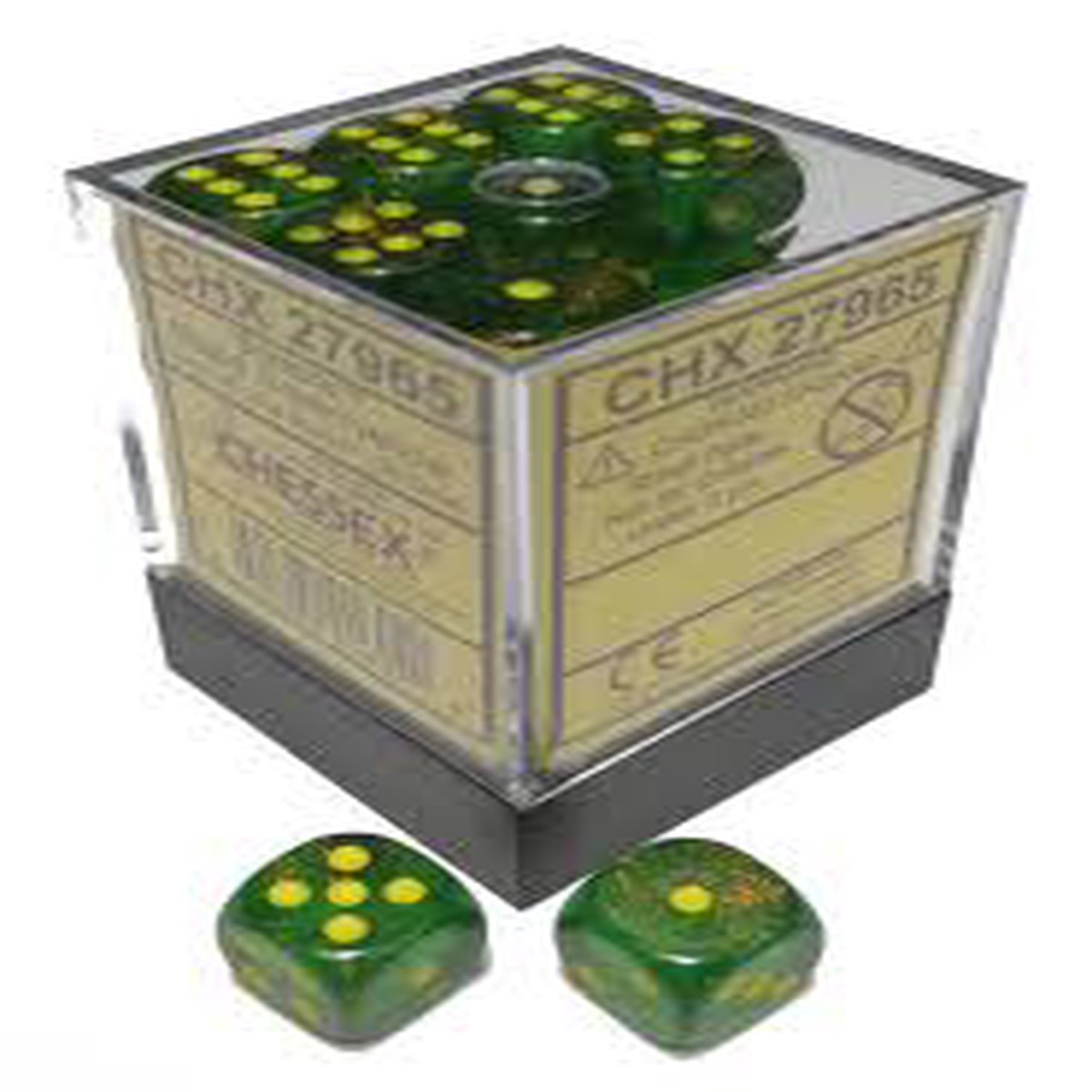 Chessex Dice: Menagerie 10: 12mm D6 Borealis Maple Green/Yellow (36)