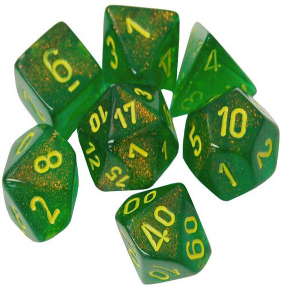 Chessex Dice: Menagerie 10: Poly Borealis Maple Green/Yellow (7)