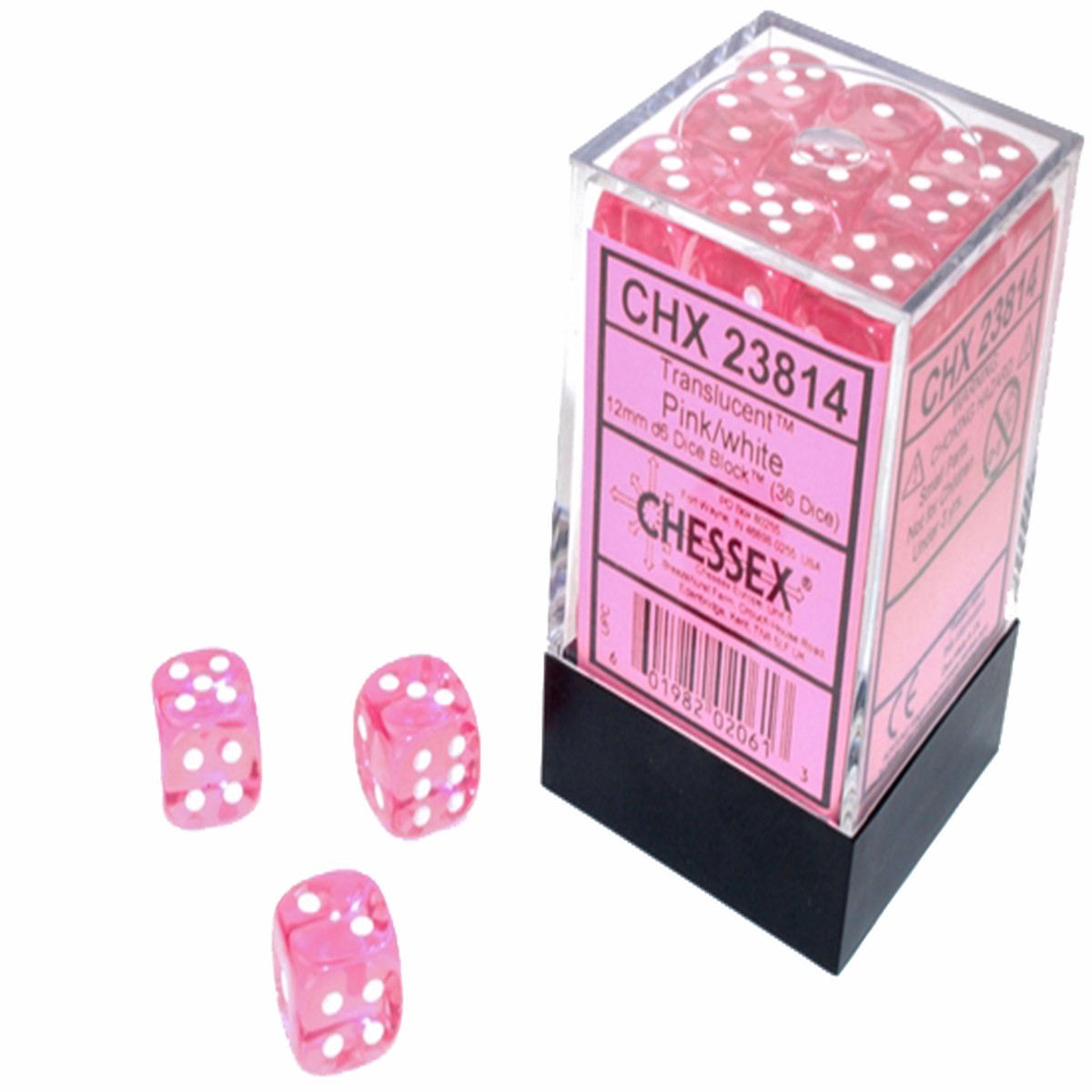 Chessex Dice: Translucent: 12mm D6 Pink/White (36)