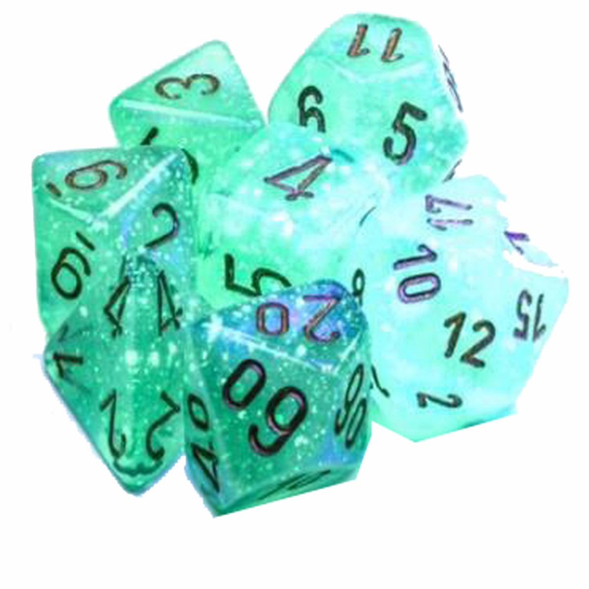 Chessex Dice: Borealis: Polyhedral Light Green/gold Luminary (7)