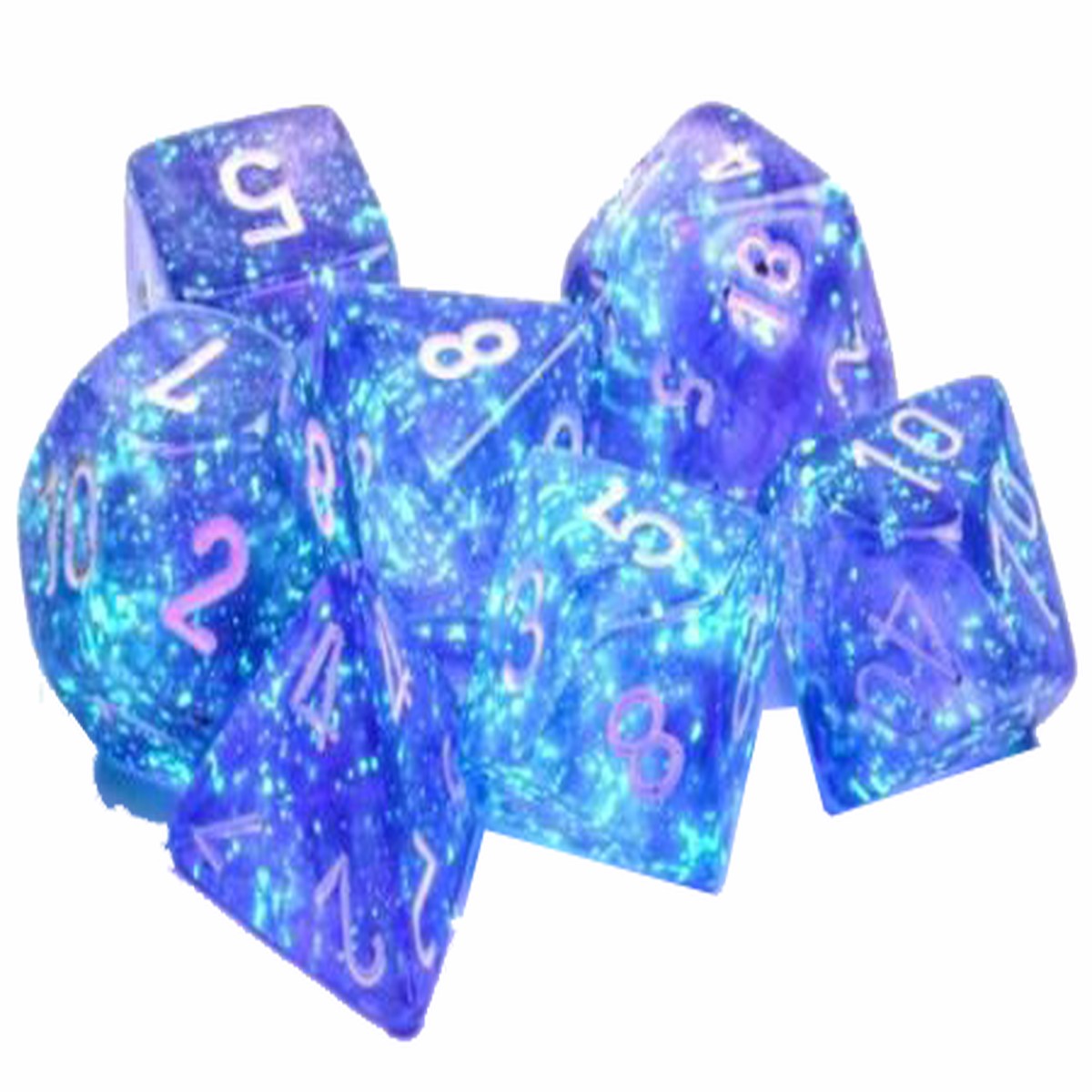 Chessex Dice: Borealis: Polyhedral Purple/white Luminary (7)