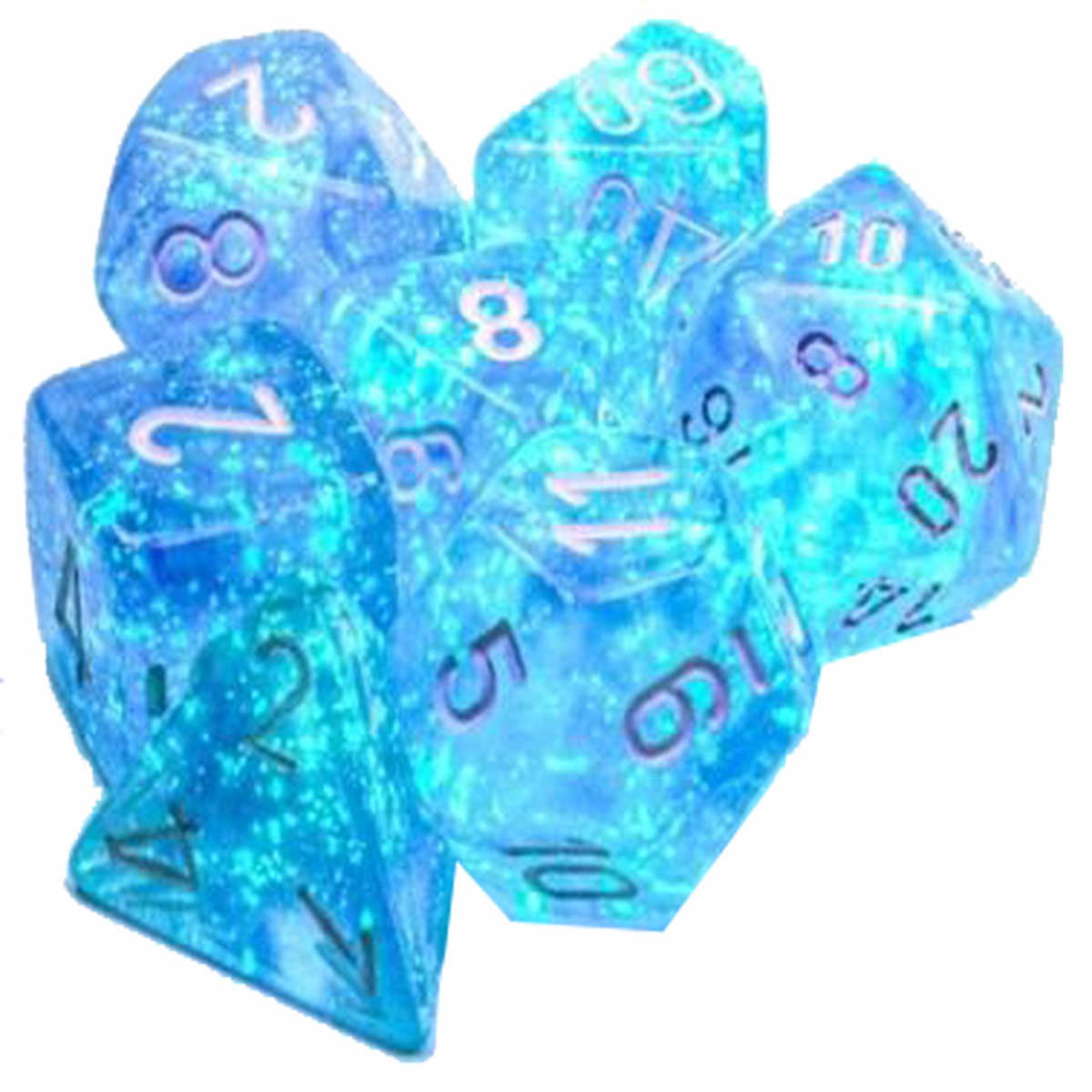 Chessex Dice: Borealis: Polyhedral Sky Blue/white Luminary (7)