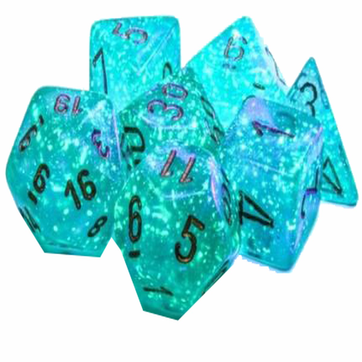 Chessex Dice: Borealis: Polyhedral Teal/gold Luminary (7)
