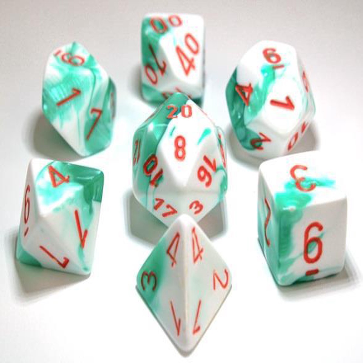 Chessex Dice: Lab Dice 3 Gemini: Poly Mint Green/White/Orange (7)
