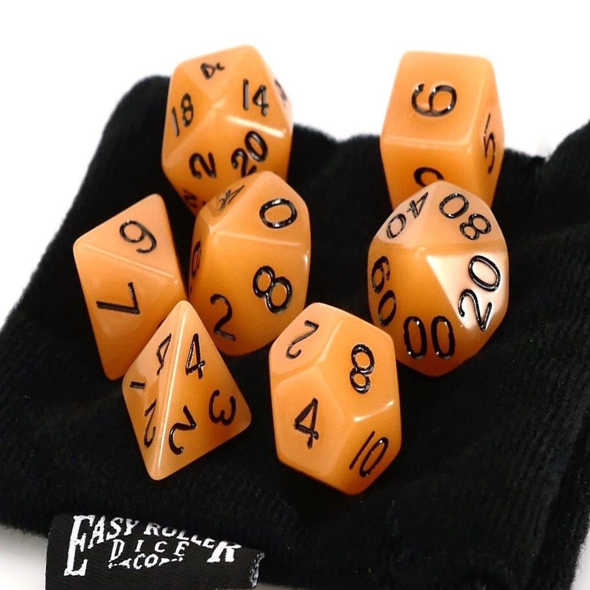 Amber Opaque 7 Piece Dice Set With Bag