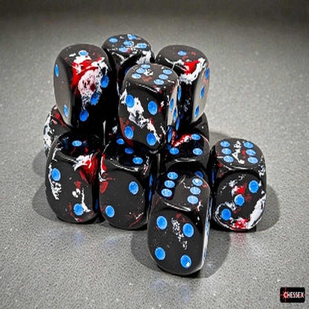 Chessex: Brush Dark Side/Blue 16mm D6 Dice Block (12)