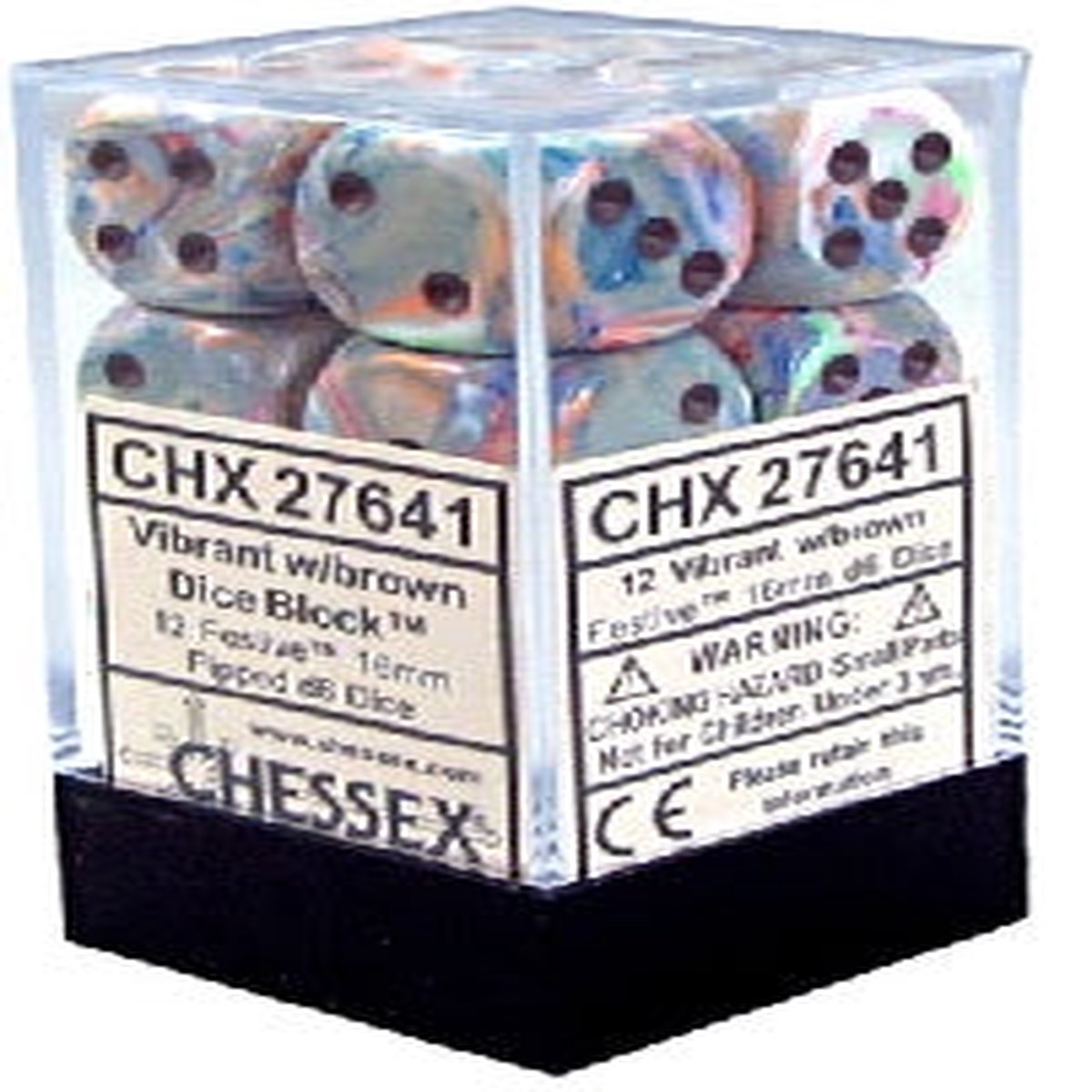 Chessex: Festive Vibrant/Brown 16mm D6 Dice Block (12)