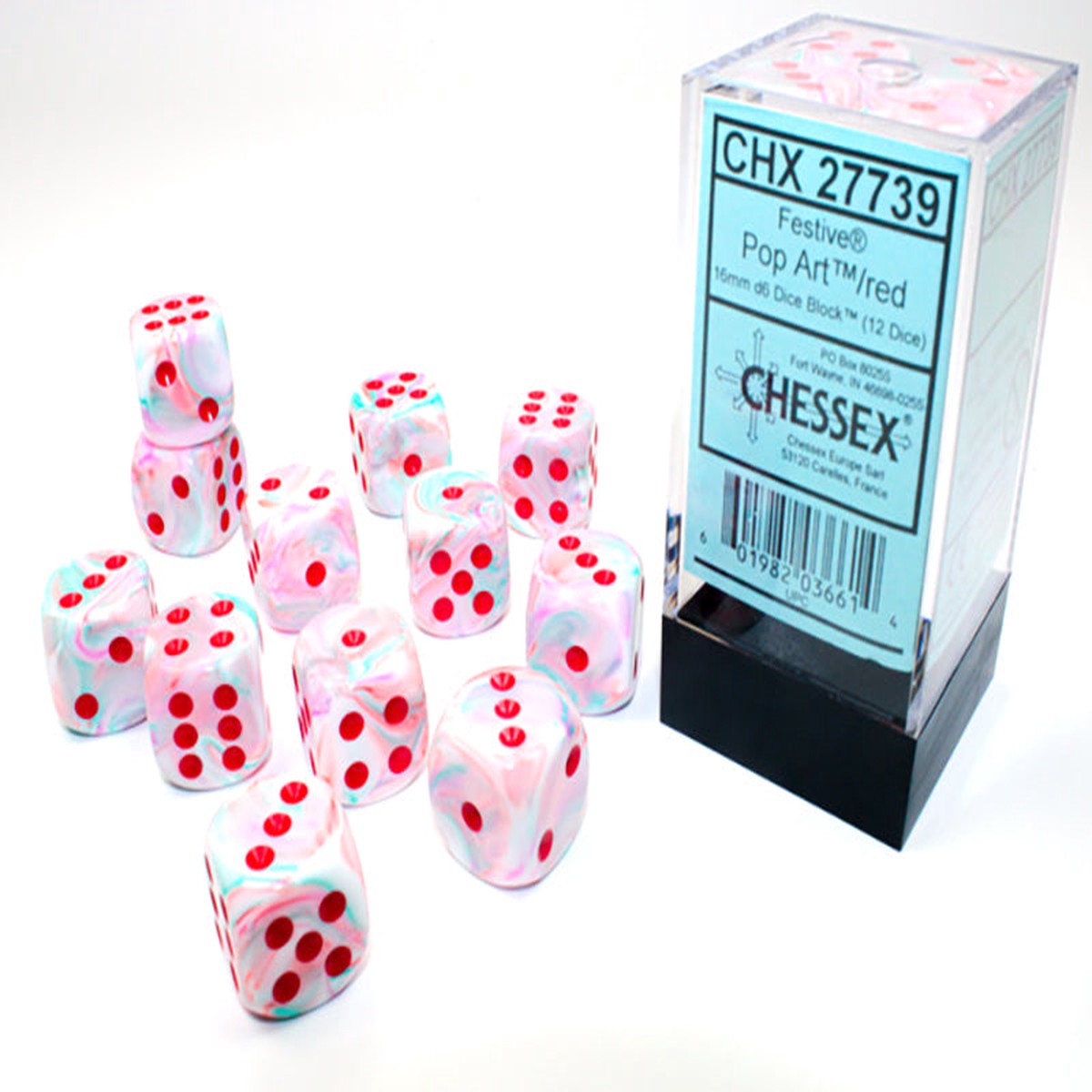 Chessex - Festive D6 Dice 12-Piece Set 16mm - Pop Art/Red