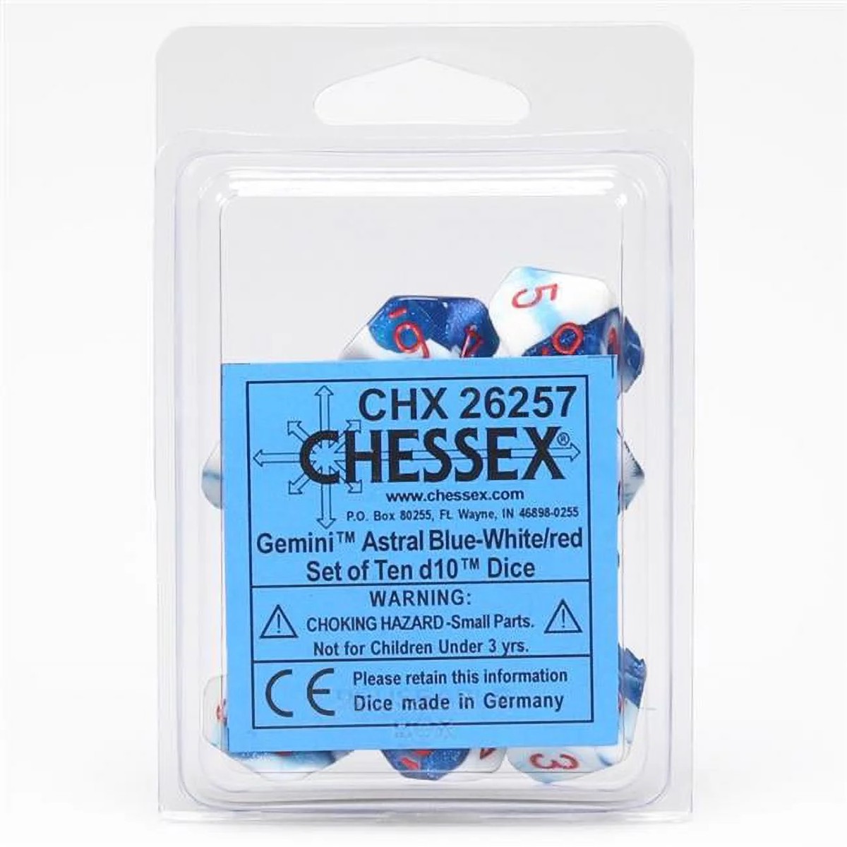 Chessex - Gemini d10 Dice 10-Piece Set - Astral Blue-White/Red