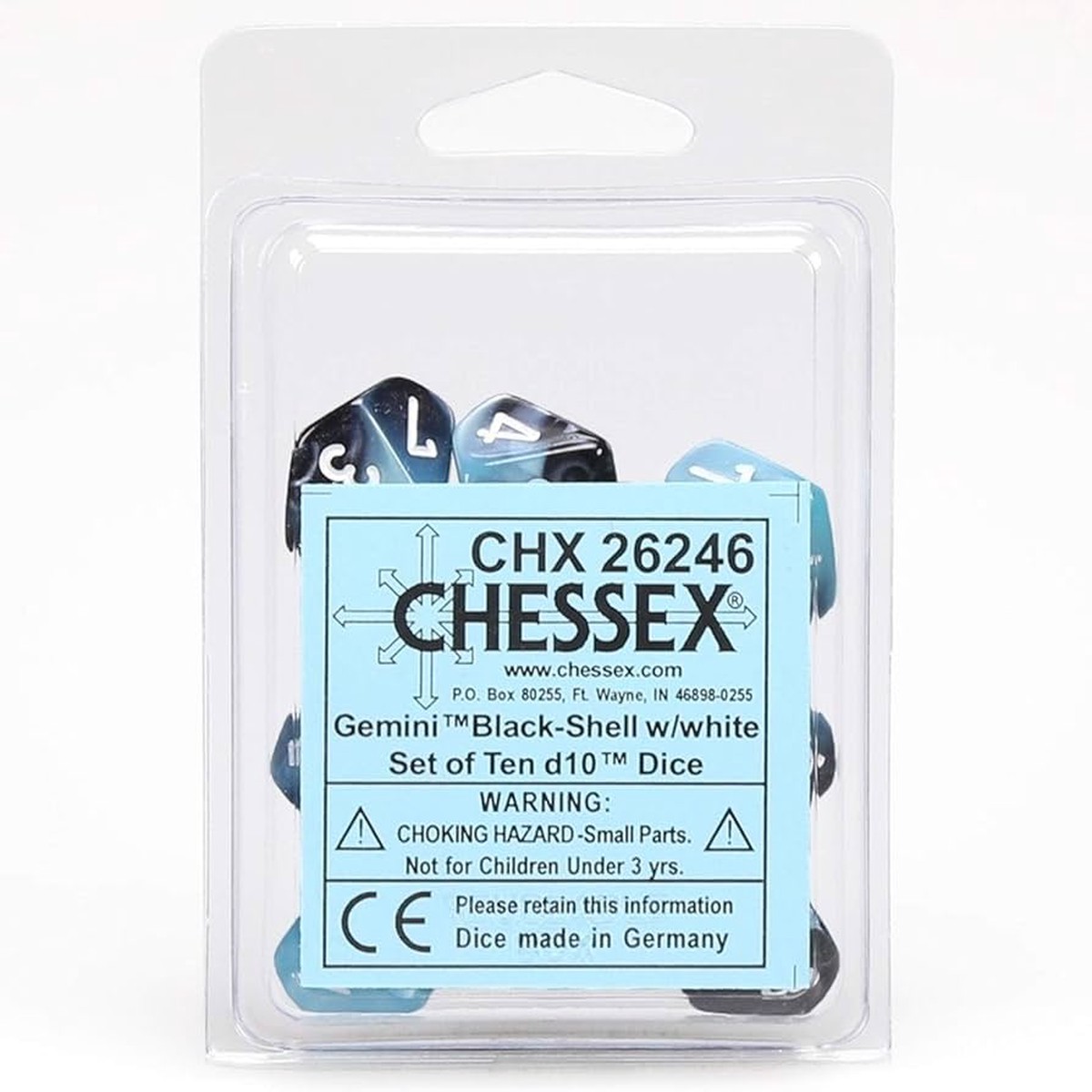 Chessex - Gemini d10 Dice 10-Piece Set - Black-Shell/White
