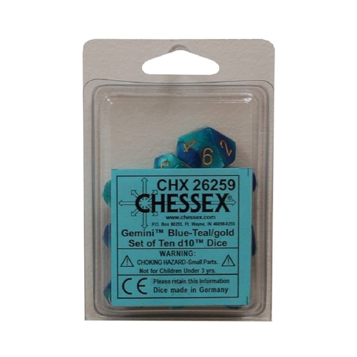 Chessex - Gemini d10 Dice 10-Piece Set - Blue-Teal/Gold