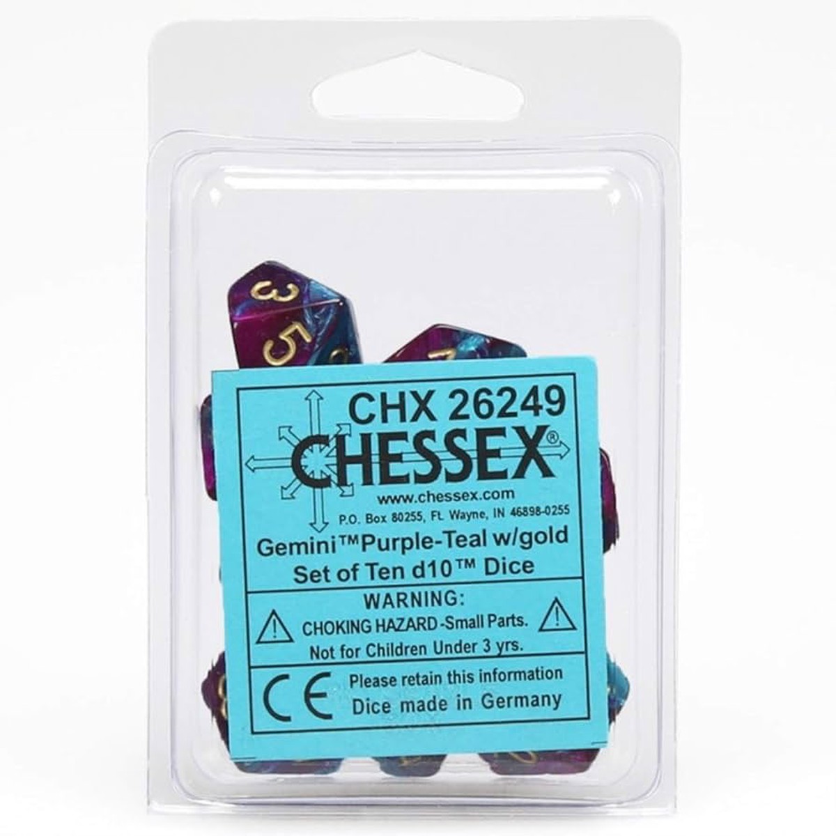 Chessex - Gemini d10 Dice 10-Piece Set - Purple-Teal/Gold