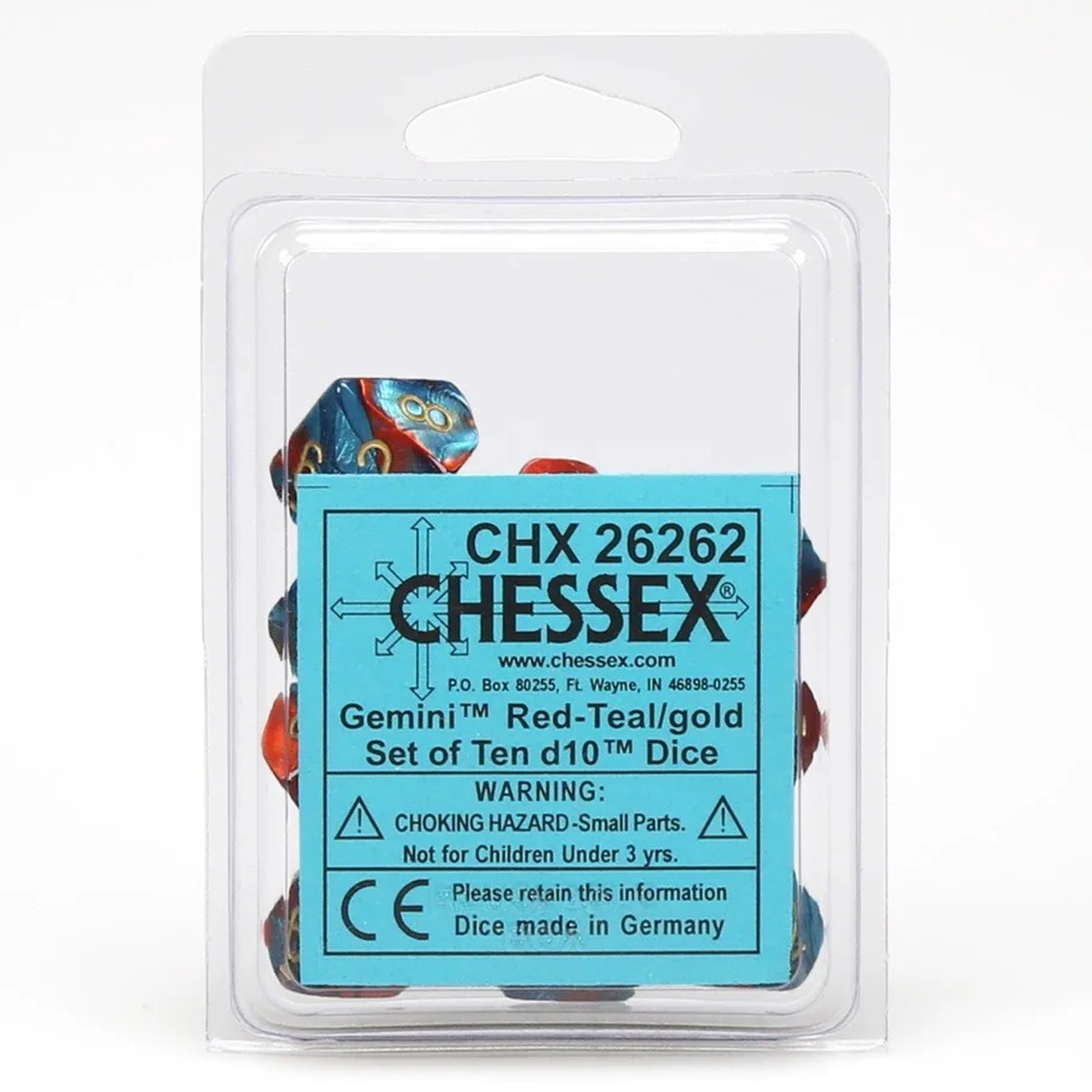 Chessex - Gemini d10 Dice 10-Piece Set - Red-Teal/Gold
