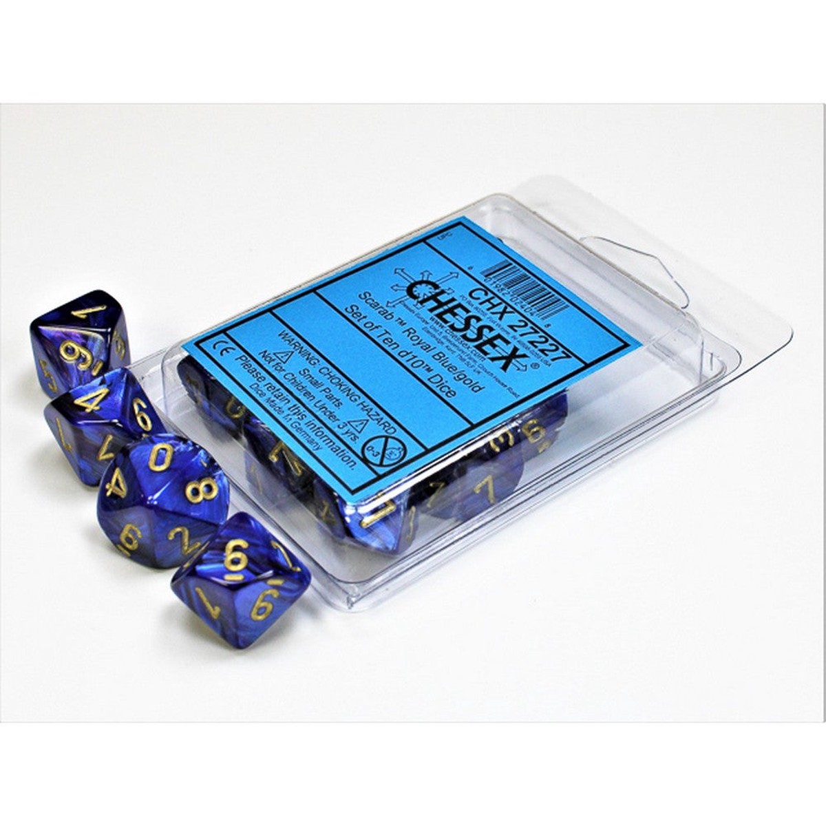 Chessex - Scarab d10 Dice 10-Piece Set - Royal Blue/Gold