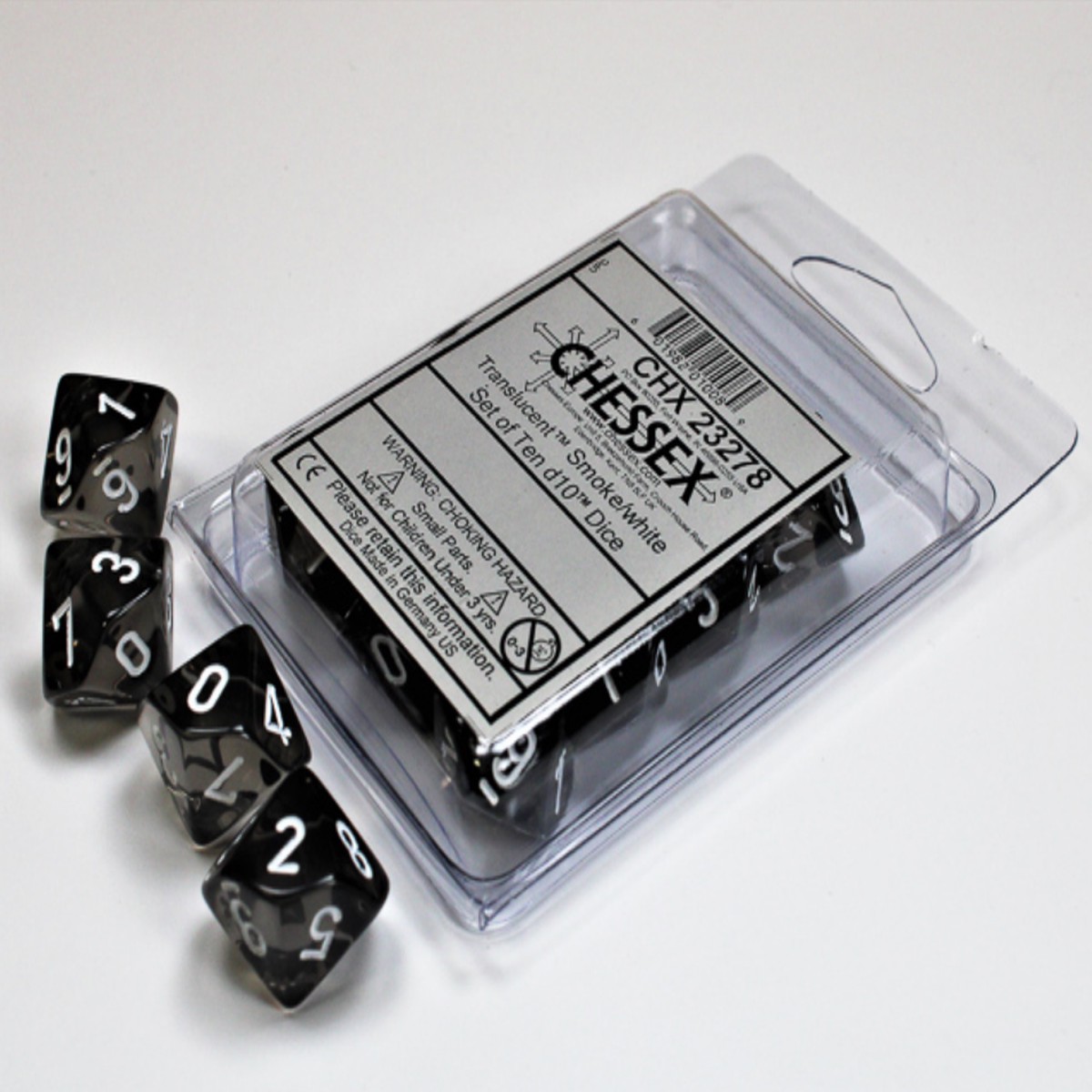 Chessex - Translucent d10 Dice 10-Piece Set - Smoke/White