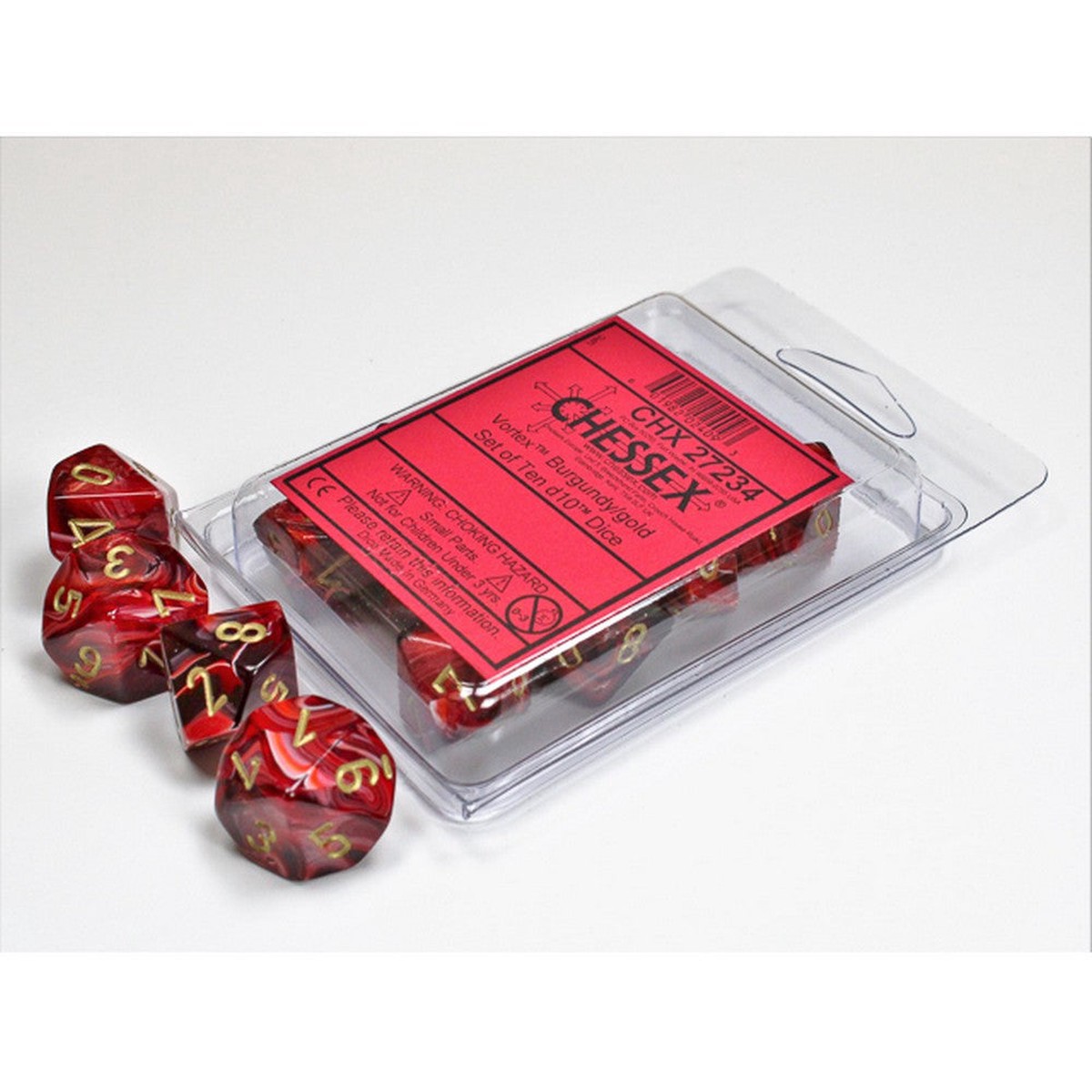 Chessex - Vortex d10 Dice 10-Piece Set - Burgundy/Gold