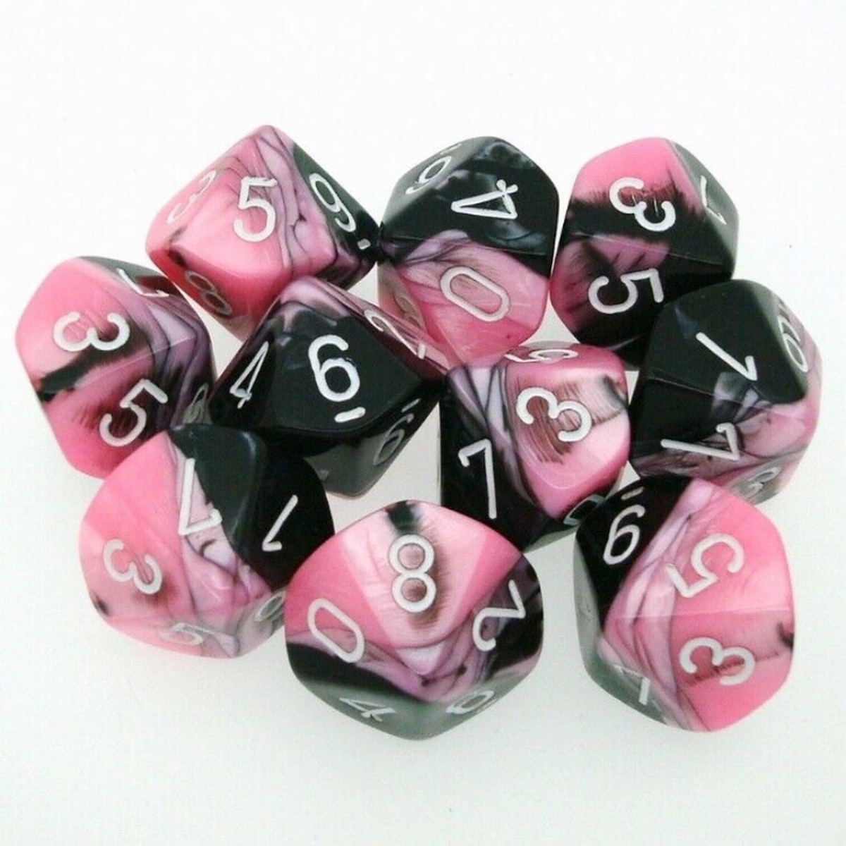 Chessex - CHX 26230 Gemini Polyhedral D10 Dice Set 10-Pieces - Black-Pink/White