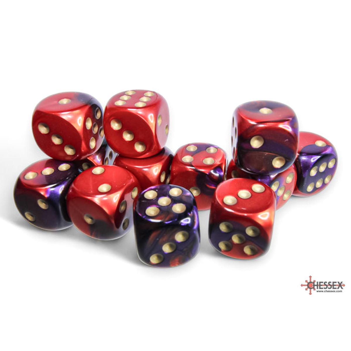 Chessex D6 Gemini Purple-red/gold Dice Block (12 Dice)