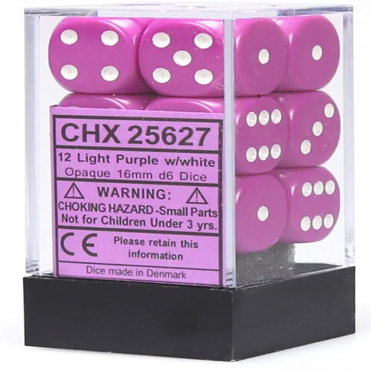 Chessex - Opaque 16mm D6 Dice 12-Piece Set - Light Purple/White