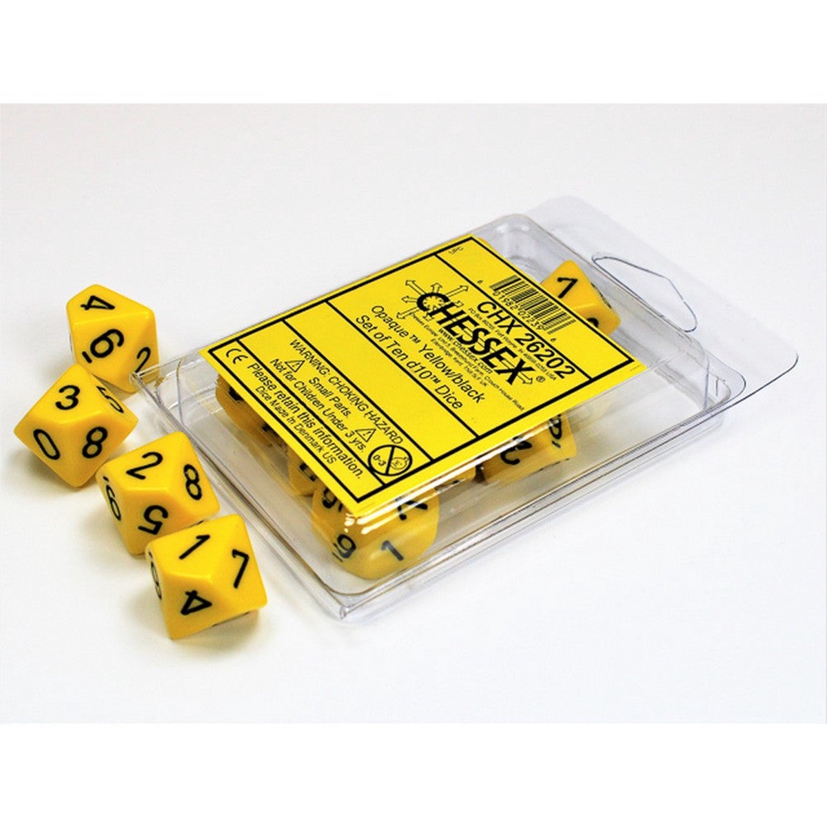 Chessex - Opaque d10 Dice 10-Piece Set - Yellow/Black