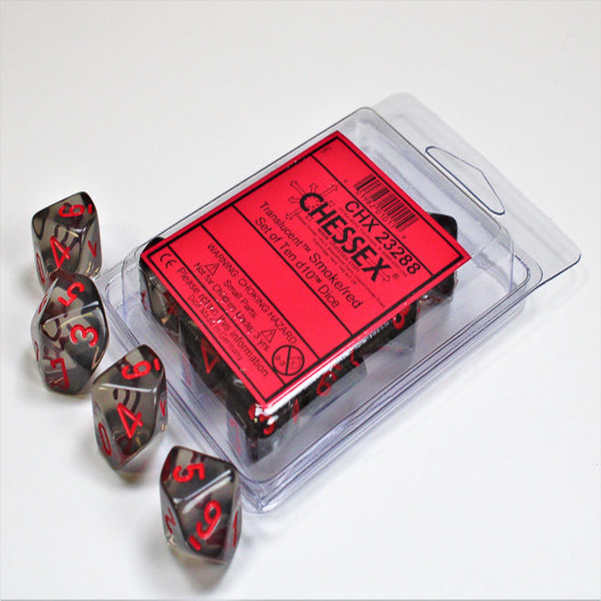 Chessex - Translucent D10 Dice 10-Piece Set - Smoke/Red