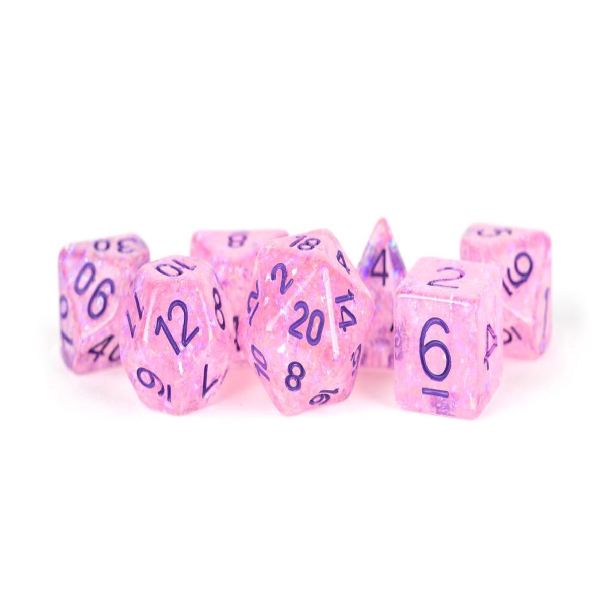 Metallic Dice Games - Resin Flash Dice Set 16mm Polyhedral - Pink