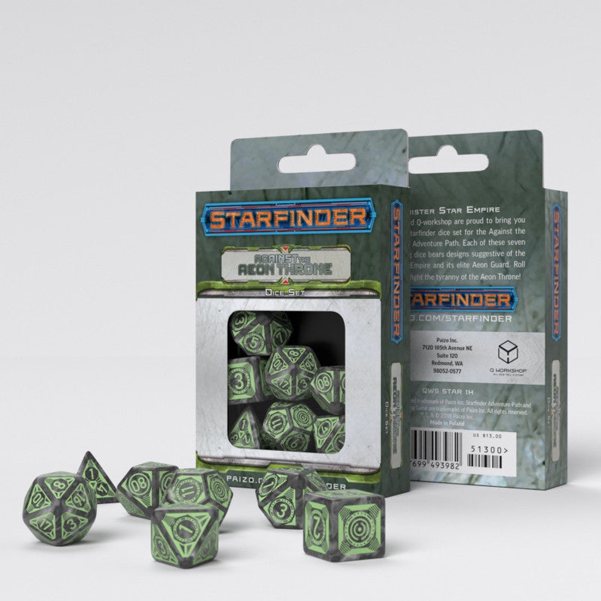 Q Workshop - Starfinder Against The Aeon Throne RPG Dice Set - Gray/Green