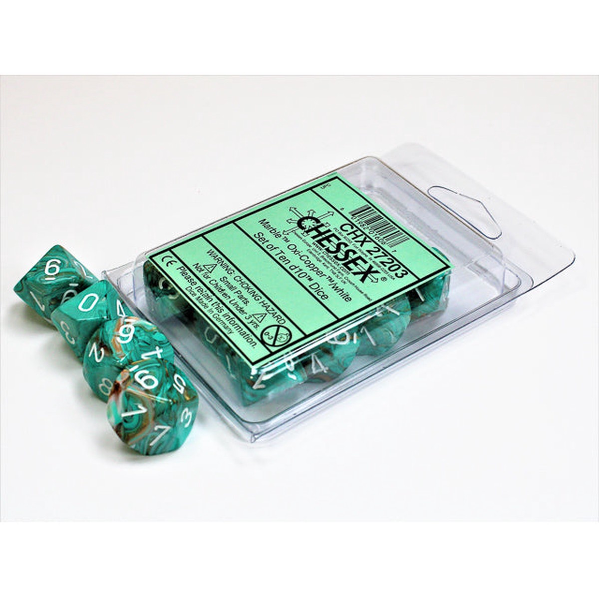 Chessex - Marble d10 Dice 10-Piece Set - Oxi-Copper/White