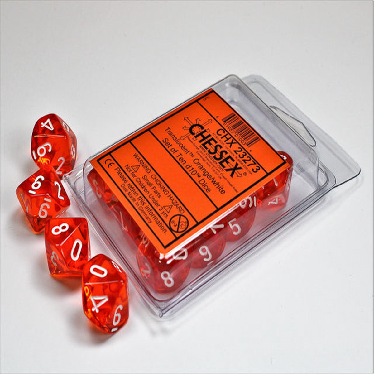 Chessex - Translucent D10 Dice 10-Piece Set - Orange/White