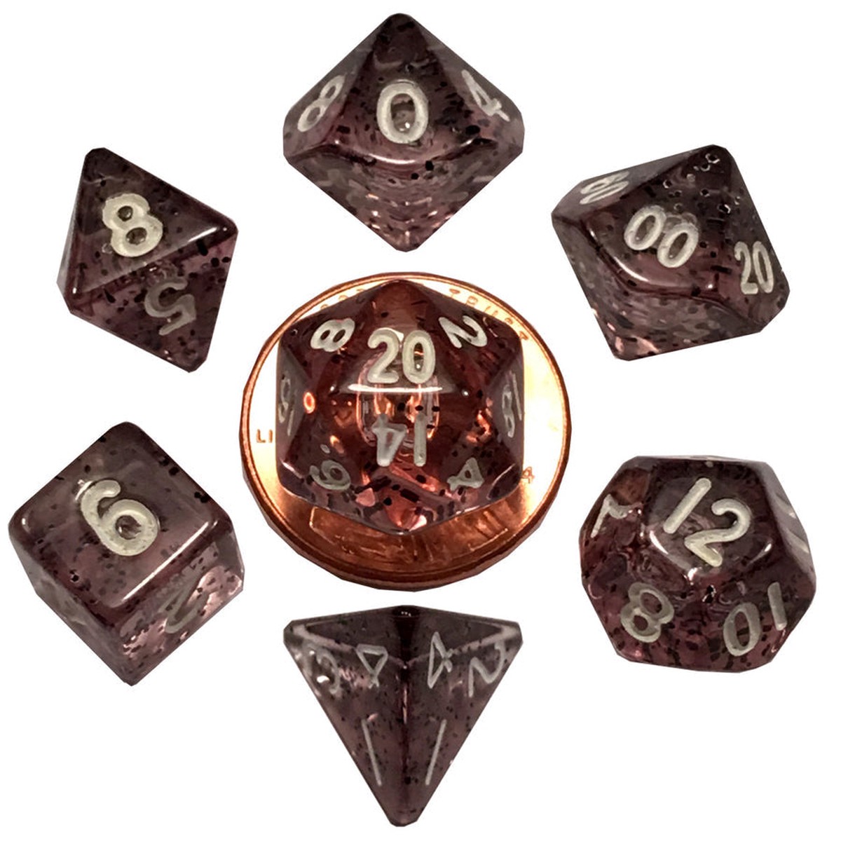 Metallic Dice Games - Mini Polyhedral Dice Set White Numbers - Ethereal Black