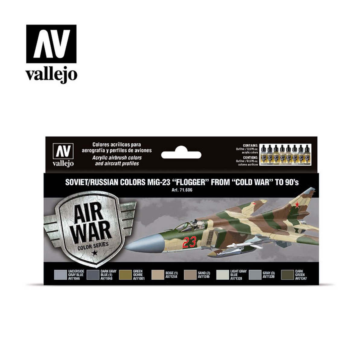 Vallejo Model Air Soviet/Russian Colors Mig-23 "Flogger" From 70'S To 90'S Acrylic Paint 8-Piece Set