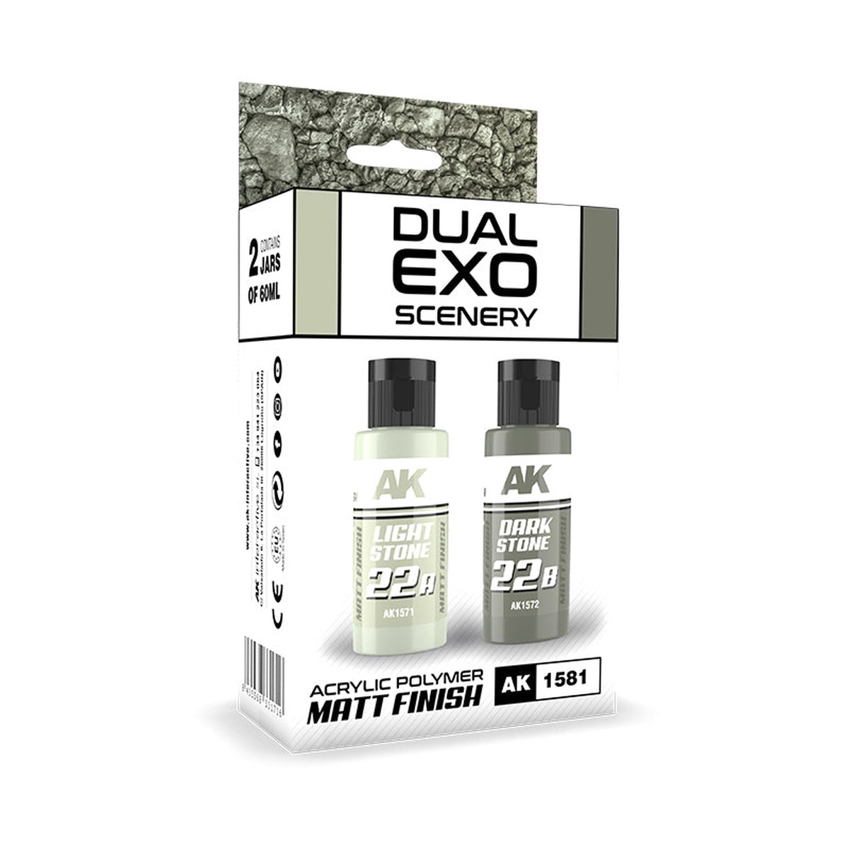 AK Interactive Dual Exo Scenery Set 2x60ml - 22A Light Stone and 22B Dark Stone