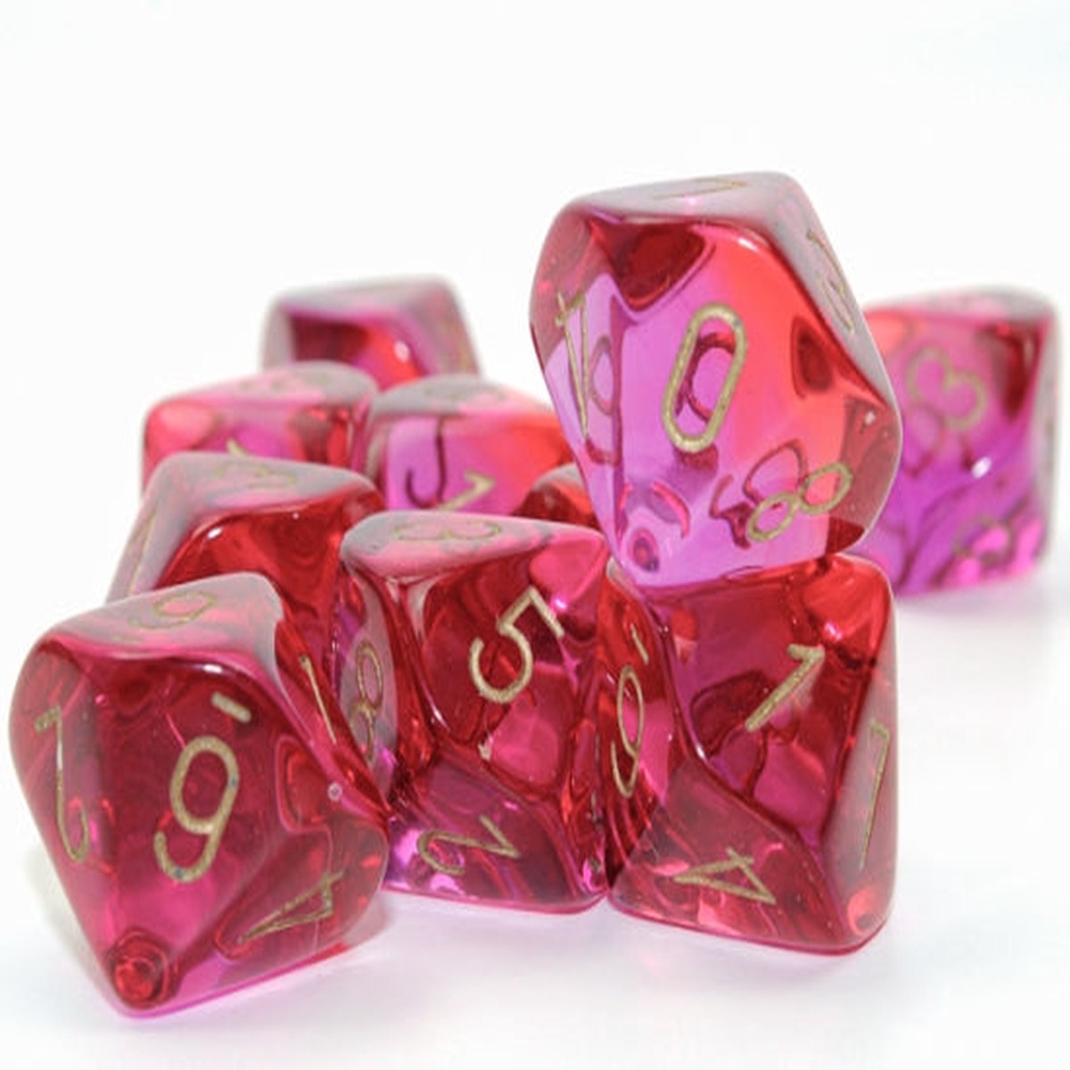 Chessex - Gemini Translucent d10 Dice 10-Piece Set - Red-Violet/Gold