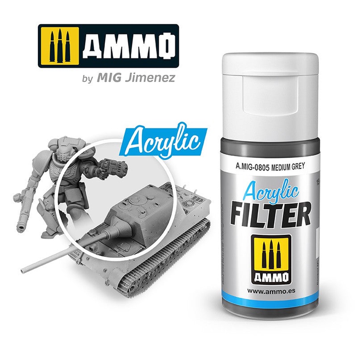 Ammo by MIG Acrylic Filter 15ml - Medium Grey